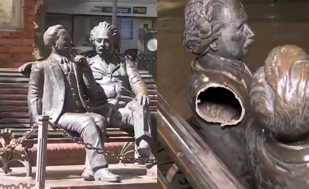 Robaron un brazo de escultura en honor a Albert Einstein y Carlos Vaz Ferreira
