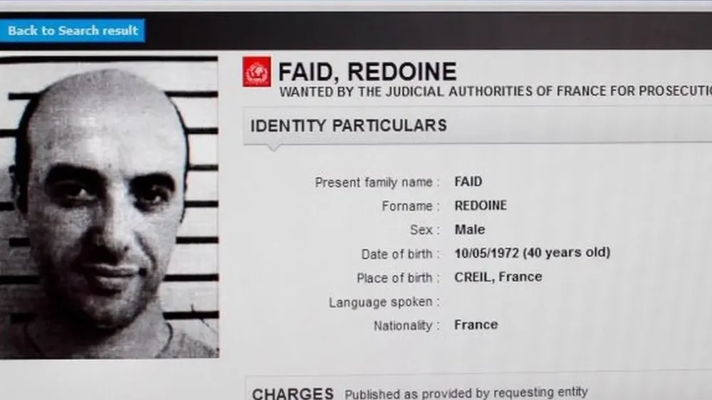 Redoine Faid fue colocado en la lista de los más buscados de Interpol después de fugarse en 2013.