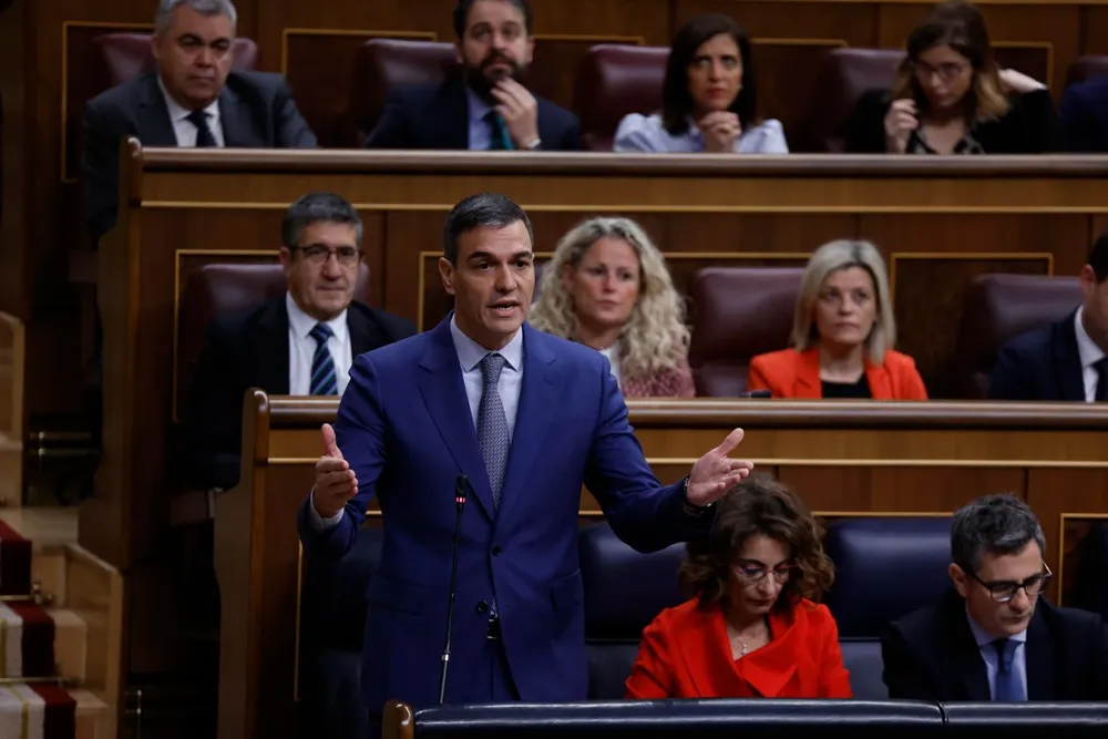 El presidente del Gobierno, Pedro Sánchez, interviene durante la sesión de control al Gobierno este miércoles en el Congreso de los Diputados.