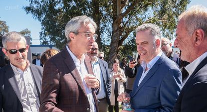 El presidente Yamandú Orsi en la UTU - Los Céspedes junto a Pablo Caggiani, José Decurnex y Ricardo Vairo
