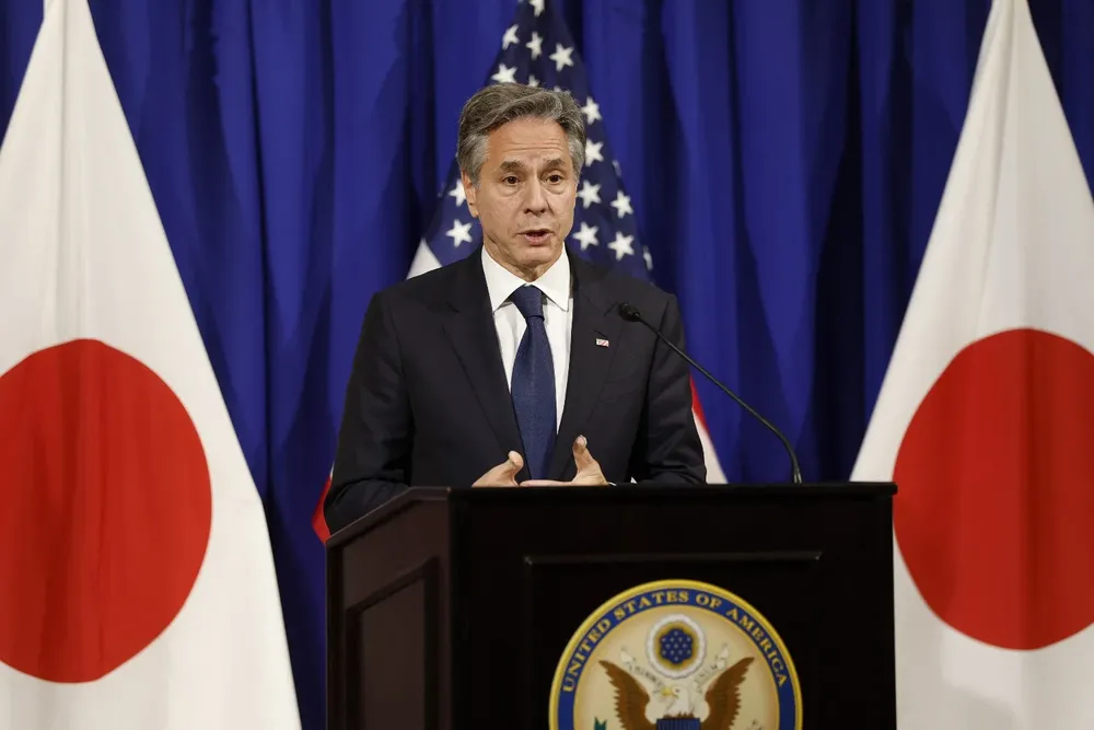 El secretario de Estado norteamericano, Anthony Blinken, habla en la reunión de ministro del G7.