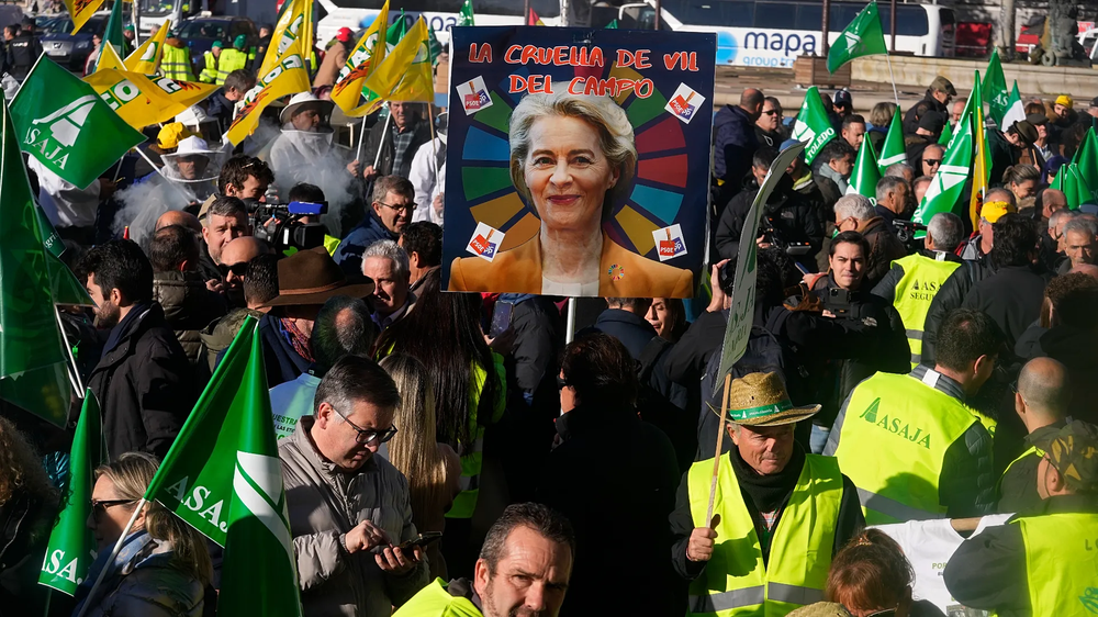 Protestas en España contra el acuerdo entre la Unión Europea y el Mercosur.