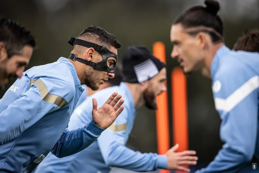 Cáceres, Nández y Núñez durante el entrenamiento