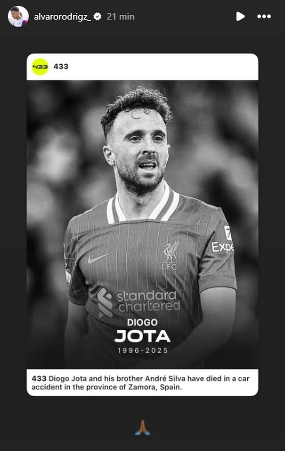 El mensaje de &Aacute;lvaro Rodr&iacute;guez para Diogo Jota