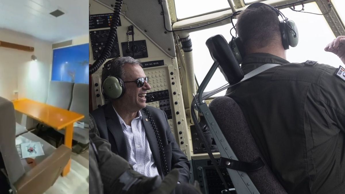 VIDEO | Habitación con sillones, baño, ducha y un televisor: así es el Hércules con módulo VIP que usó Yamandú Orsi para viajar a Bolivia