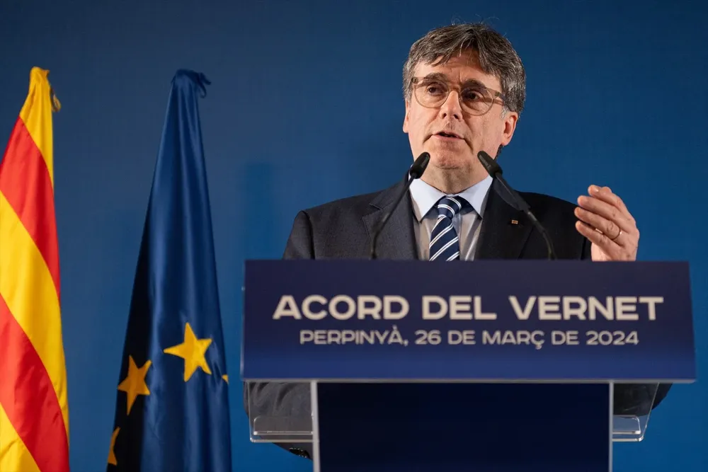 El expresidente de la Generalitat y candidato de Junts a las elecciones catalanas, Carles Puigdemont.