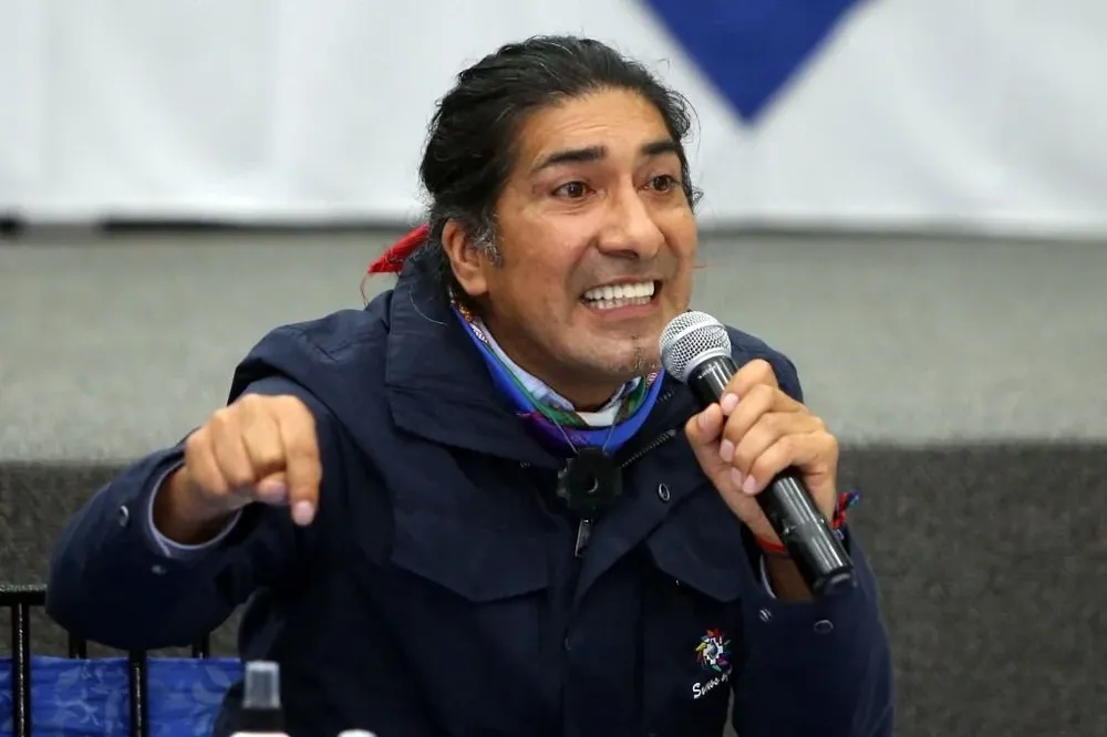 El candidato presidencial ecuatoriano Yaku Pérez durante su presentación ante el Consejo Nacional Electoral