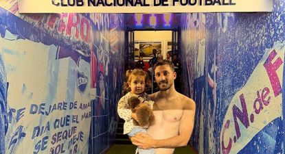 Matías Viña debutó con River Plate argentino en el Gran Parque Central y se tomó una foto con su hija en el túnel tricolor