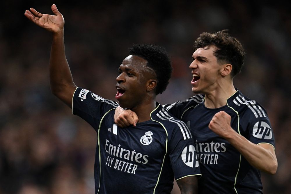 Vinícius Jr. celebra el 1-0 de Real Madrid ante Manchester City por Champions League
