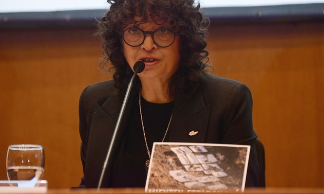 La directora de la Secretaría de Derechos Humanos de Uruguay, Alejandra Casablanca, habla durante la presentación de los avances y lineamientos previstos para el quinquenio de la Secretaría de Derechos Humanos para el Pasado Reciente&nbsp;