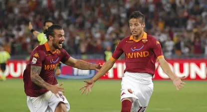 Nicolás López y el argentino Daniel Osvaldo cuando jugaban en la Roma.