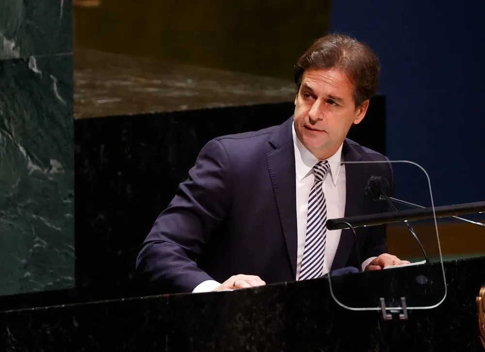 Lacalle Pou en su discurso ante la Asamblea de las Naciones Unidas, en Nueva York, este miércoles