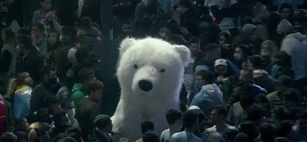 Un oso polar en los festejos del obelisco de Buenos Aires