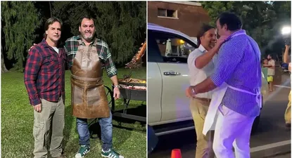 El presidente Luis Lacalle Pou con Alejandro Acland las dos veces que el cocinero le hizo cordero