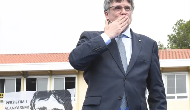 El expresidente de la Generalitat y candidato de Junts a las elecciones catalanas, Carles Puigdemont, durante un acto de Junts+.
