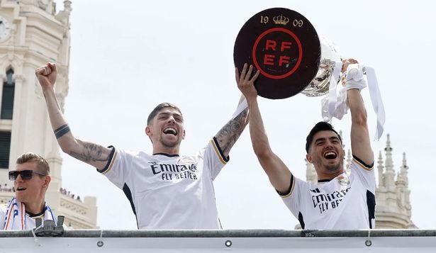 Federico Valverde en los festejos de la 36° Liga de Real Madrid