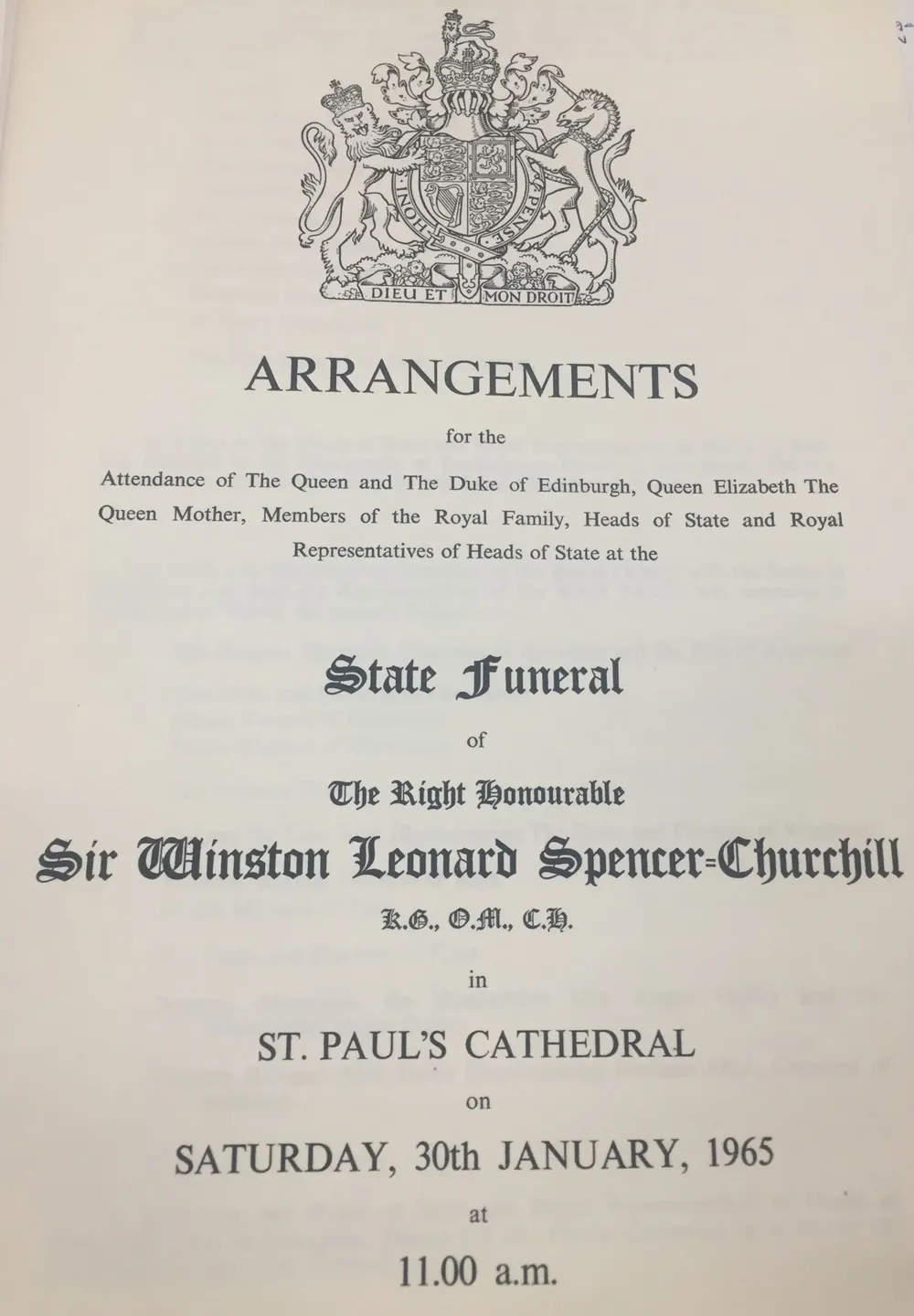Invitación al funeral de Estado de Winston Churchill