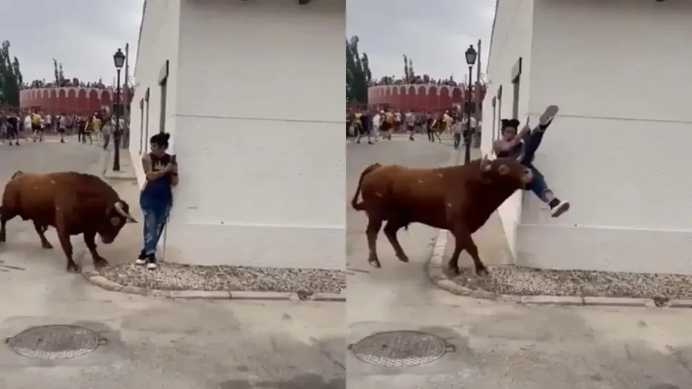 La joven embestida por el toro en una calle de Titulcia
