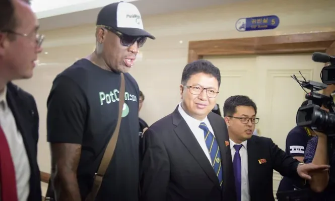 Rodman en su llegada a Pyongyang