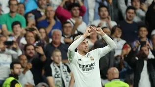Federico Valverde festeja su gol ante Leipzig