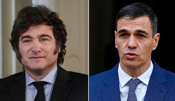Presidente de Argentina, Javier Milei, y presidente de España, Pedro Sánchez.