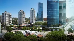 Proyección de la nueva torre en el entorno del complejo WTC en el barrio de Buceo.