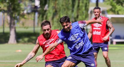 Sebastián Coates y Maxi Silvera en la pretemporada de Nacional