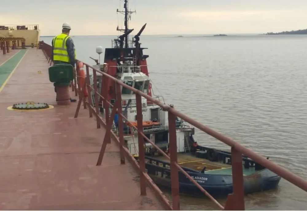 Buque carguero encallado en el canal Martín García