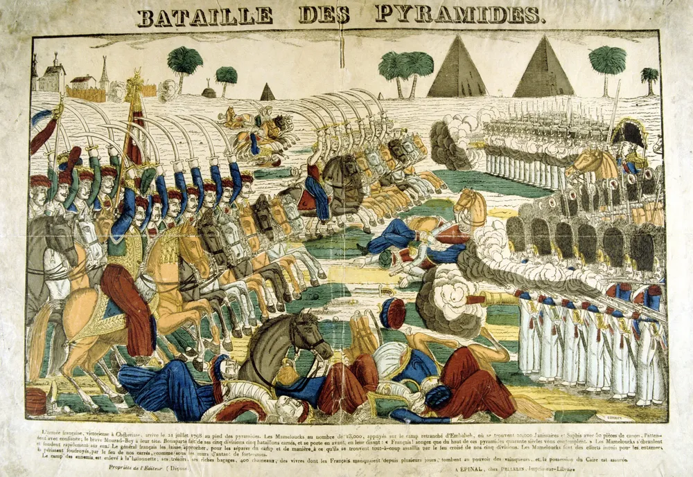 La batalla de las Pirámides, 21 julio 1798, puso fin a 700 años de mandato mameluco en Egipto.