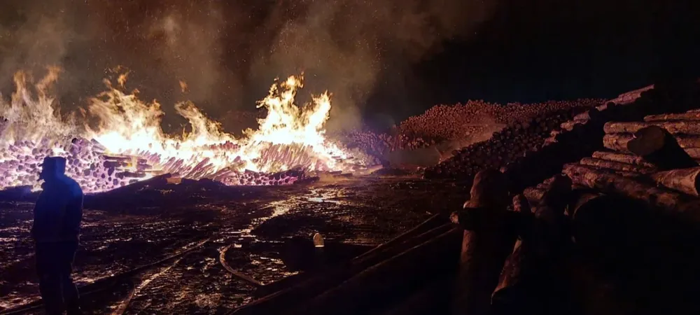 Incendio en depósito de madera a cielo abierto en Santa Catalina