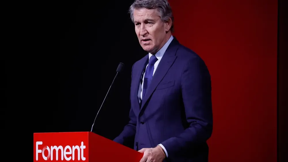 Núñez Feijóo en su discurso ante la patronal catalana Foment del Treball.&nbsp;