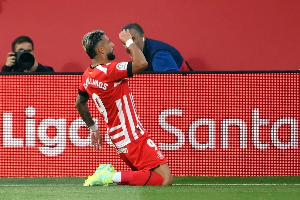 Uno de sus festejos ante el Madrid