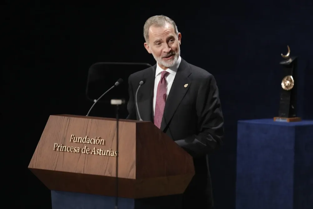 El Rey Felipe VI interviene en la 43ª edición de la entrega de los ‘Premios Princesa de Asturias 2023’.