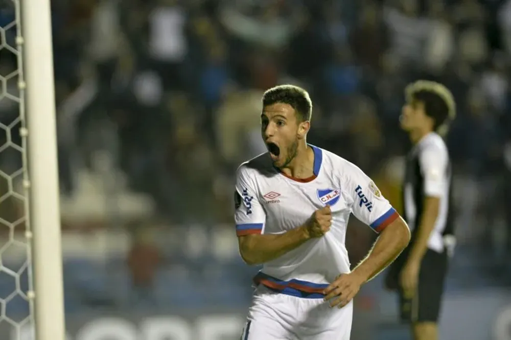 Barcia celebra el primer gol ante Santos