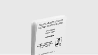 La papeleta de Junts con el rostro de Carles Puigdemont