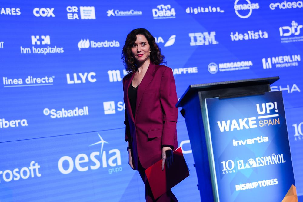 La presidenta de la Comunidad de Madrid, Isabel Díaz Ayuso en el foto Wake Up Spain.