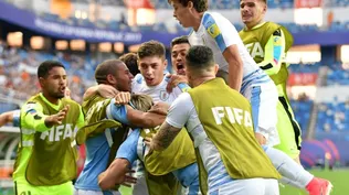 El festejo de Uruguay tras el gol de Valverde