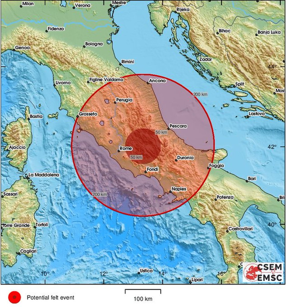 Epicentro de los temblores en Nápoles.