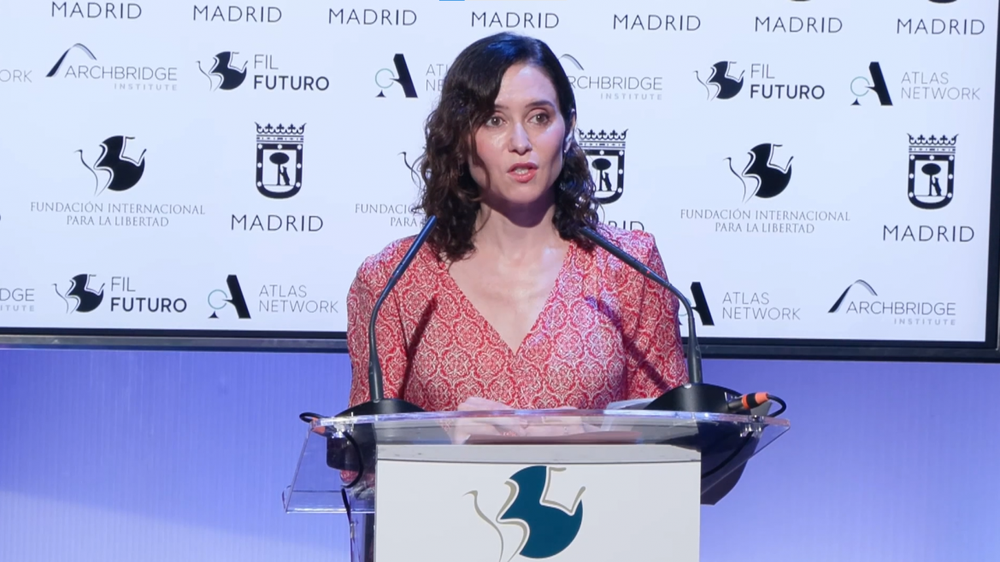 Presidenta de la Comunidad de Madrid, Isabel Díaz Ayuso, en el Foro Atlantico de la Fundacion Internacional de la Libertad en Casa de América. &nbsp;