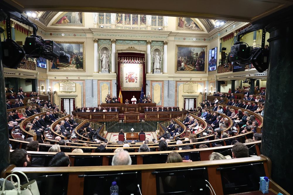 El Papa Le&oacute;n XIV interviene durante su visita al Congreso de los Diputados, a 8 de junio de 2026, en Madrid (Espa&ntilde;a).&nbsp;