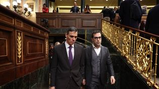 Presidente Pedro Sánchez y el flamante vicepresidente primero Carlos Cuerpo.&nbsp;