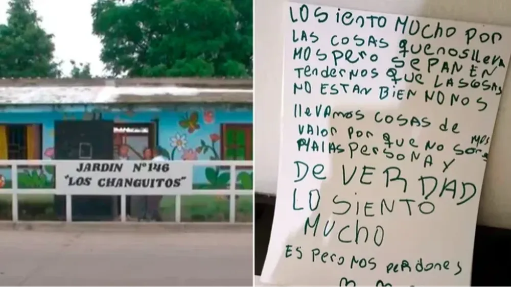 Robaron comida de un jardín de infantes y dejaron un pedido de disculpas