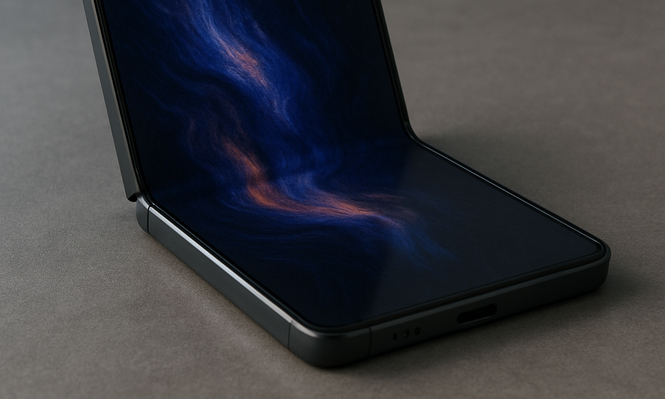 Imagen ficticia de un smartphone plegable, creada con inteligencia artificial (ChatGPT 4o).