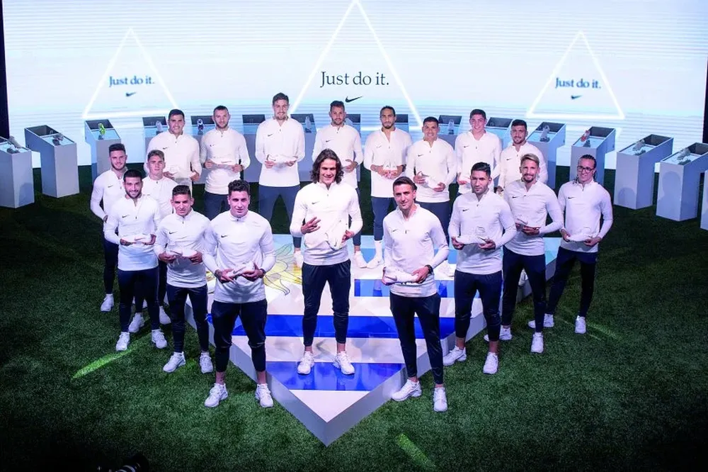 Los jugadores celestes en la presentación del Just do it Pack