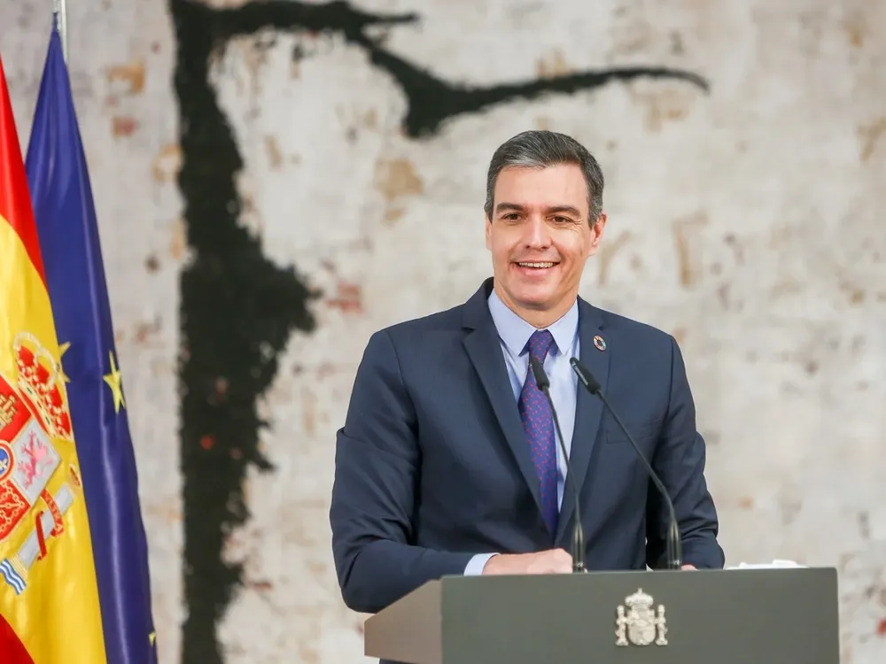 El presidente del Gobierno, Pedro Sánchez interviene durante un acto en La Moncloa