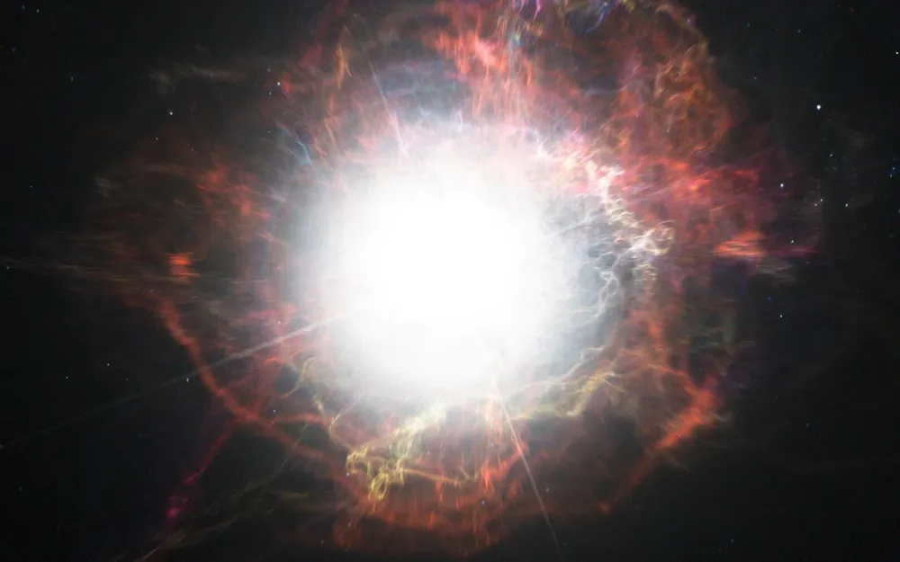 Impresión artística de la formación de polvo alrededor de la explosión de una supernova