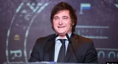 Milei, durante su discurso triunfador en le Hotel Libertador