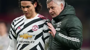 Edinson Cavani junto a su técnico en Manchester United, Ole Gunnar Solskjaer