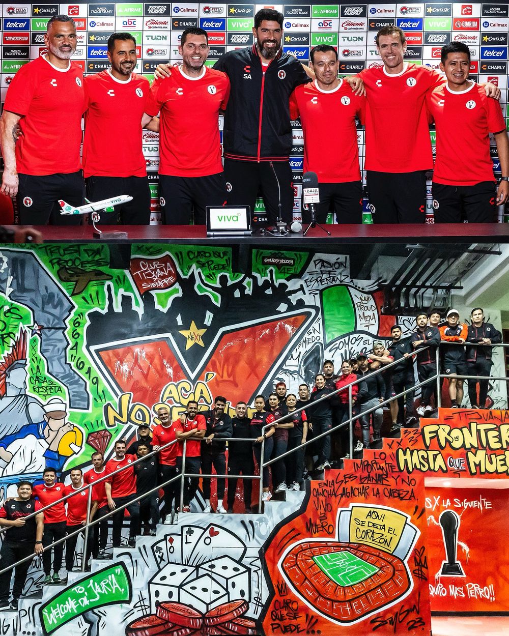 Sebastián Abreu en Tijuana junto a su cuerpo técnico: Bruno Silva, Roberto Cornejo y Carlos Pinto como auxiliares técnicos; Óscar Dautt entrenador de arqueros; y Raziel Alba y Noé Santiago en la preparación física Sebastián Abreu en Tijuana junto a su cuerpo técnico: Bruno Silva, Roberto Cornejo y Carlos Pinto como auxiliares técnicos; Óscar Dautt entrenador de arqueros; y Raziel Alba y Noé Santiago en la preparación física