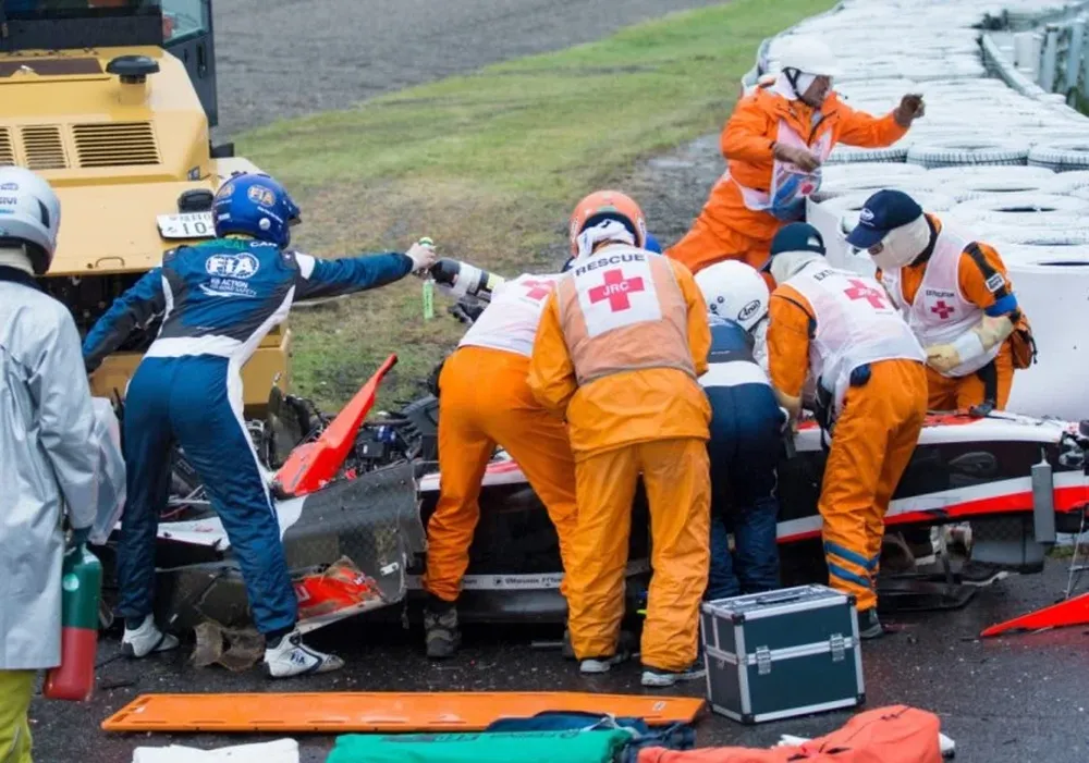 Jules Bianchi, el día del accidente, el piloto falleció el viernes en Niza